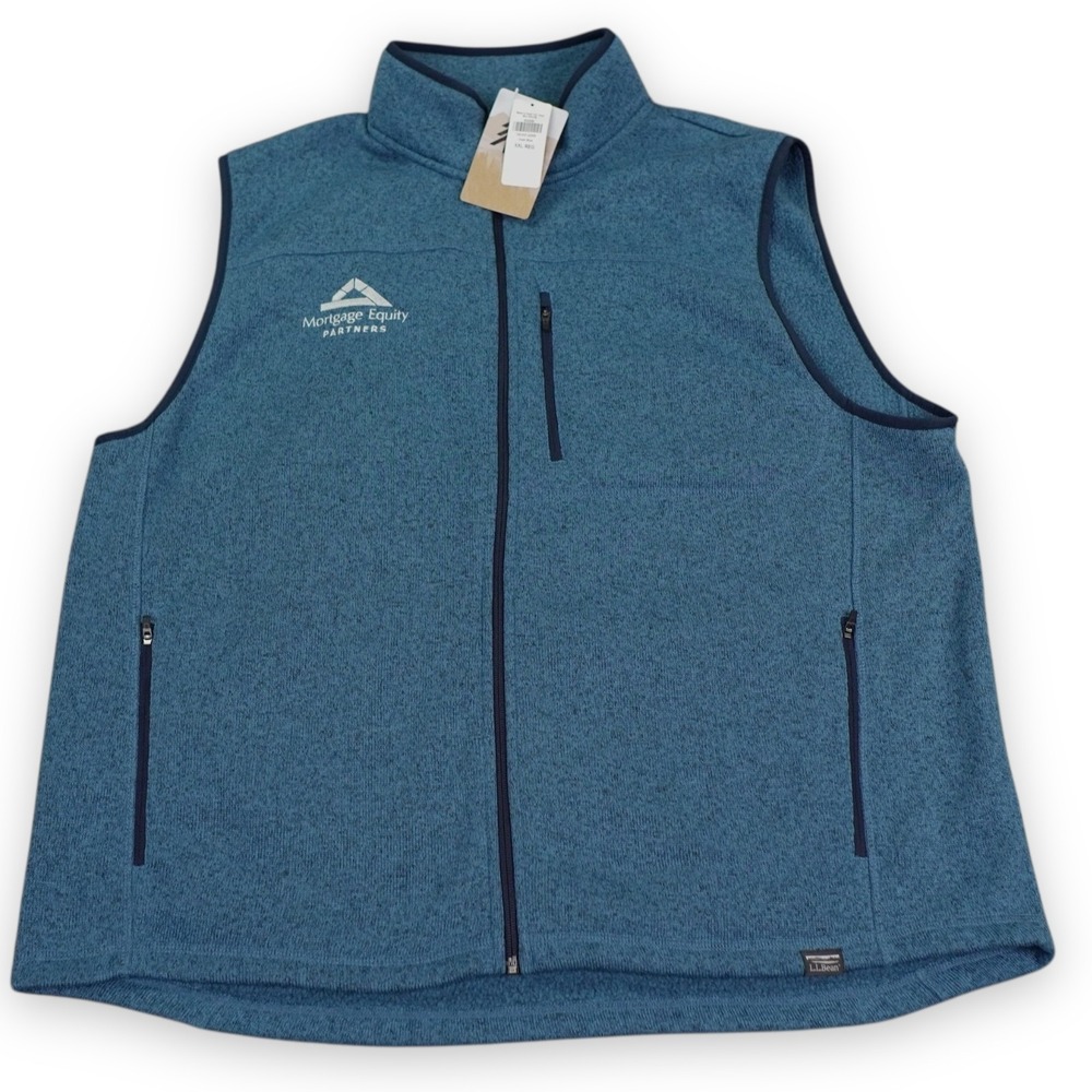 LL Bean Mens Sweater Fleece Vest‎ XXL Blue Dusk Slightly Fitted Full Zip Logo